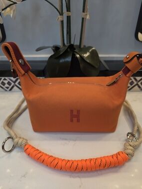 Orange Canvas Cosmetic Pouch with Rope Strap
